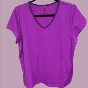Full Beauty Stretch women’s size 14 shirt athletic cap sleeve V-neck purple new